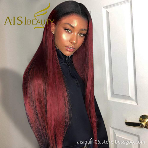 Aisi Beauty Vendor Cheap Party 26 Inch Long Straight Ombre Red Wig Swiss Lace Synthetic Hair For Black Women Lace Front Wig